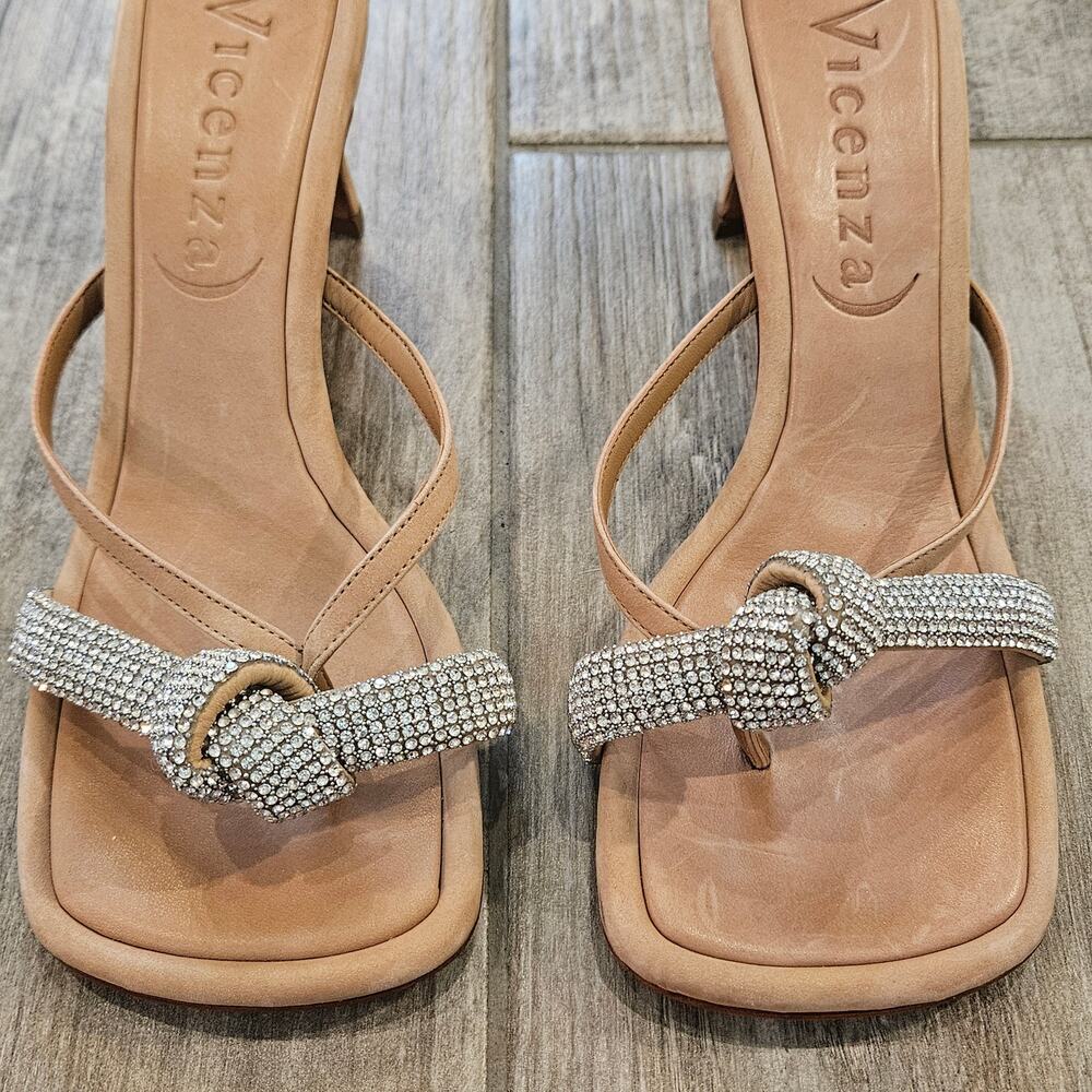 Vicenza Rhinestone‎ Heeled Sandals Women 8 Nude Square Toe Anthropologie Dressy - Picture 3 of 10
